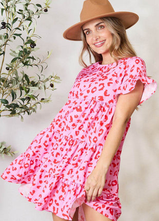 Double Take Short Flounce Sleeve Tiered Dress - MimiStylez