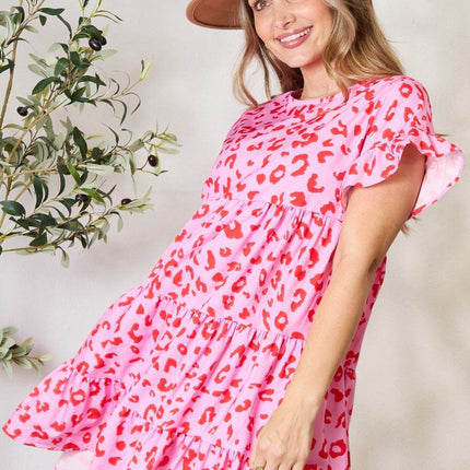 Double Take Short Flounce Sleeve Tiered Dress - MimiStylez