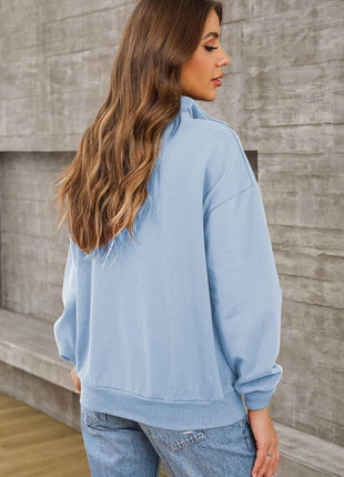 Quarter Zip Dropped Shoulder Sweatshirt - MimiStylez