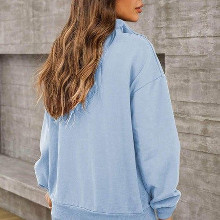 Quarter Zip Dropped Shoulder Sweatshirt - MimiStylez