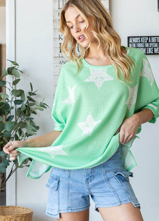 HOPELY Star Pattern Oversized Waffle T-Shirt - MimiStylez