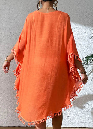 Tassel Cutout Scoop Neck Cover-Up Dress - MimiStylez