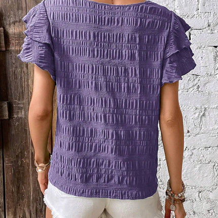 Round Neck Flounce Sleeve Blouse - MimiStylez