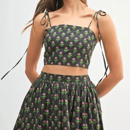 MABLE Floral Crop Top and Skirt Set - MimiStylez