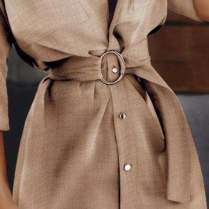 Button-Front Belted Shirt Dress - MimiStylez