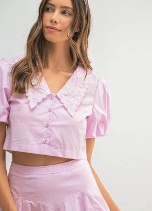 MABLE Puff Sleeve Button Down Top and Bubble Skirt Set - MimiStylez