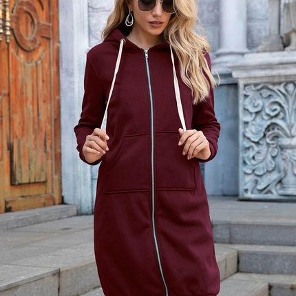 Zip-Up Longline Hoodie with Pockets - MimiStylez