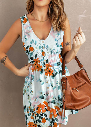Printed Button Down Sleeveless Magic Dress - MimiStylez