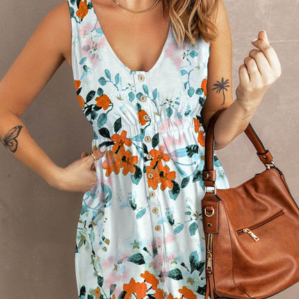 Printed Button Down Sleeveless Magic Dress - MimiStylez