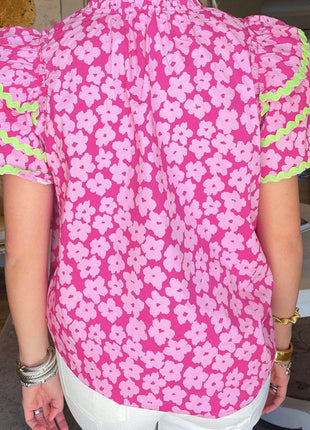 Printed V-Neck Flounce Sleeve Blouse - MimiStylez