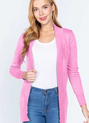 ACTIVE BASIC Ribbed Trim Open Front Cardigan - MimiStylez