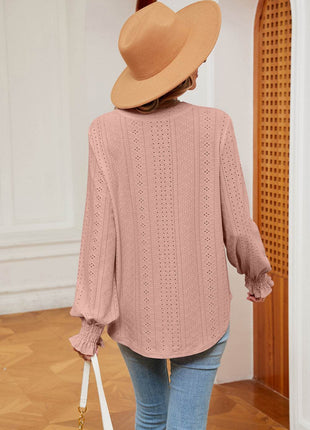 Notched Neck Flounce Sleeve Blouse - MimiStylez