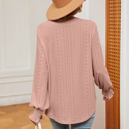 Notched Neck Flounce Sleeve Blouse - MimiStylez