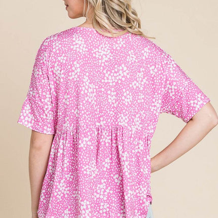 BOMBOM Floral Round Neck Peplum Blouse - MimiStylez