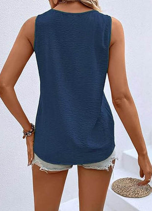 Full Size Decorative Button V-Neck Tank - MimiStylez