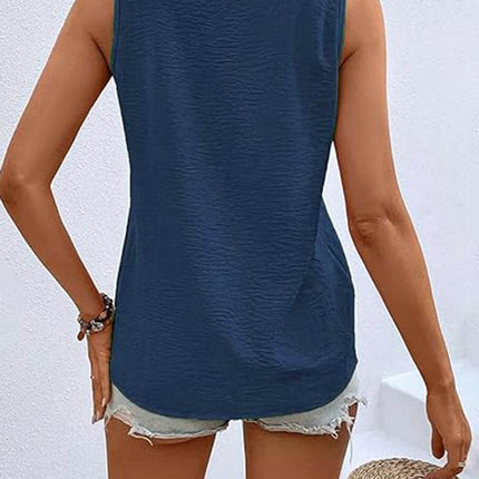 Full Size Decorative Button V-Neck Tank - MimiStylez