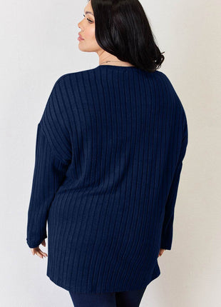 Basic Bae Full Size Ribbed Half Button Long Sleeve High-Low T-Shirt - MimiStylez