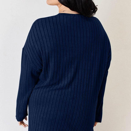 Basic Bae Full Size Ribbed Half Button Long Sleeve High-Low T-Shirt - MimiStylez