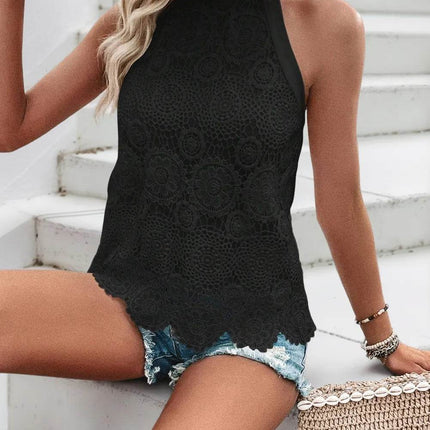 Lace Grecian Neck Tie Back Top - MimiStylez