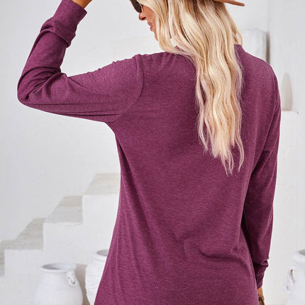 Notched Long Sleeve T-Shirt - MimiStylez