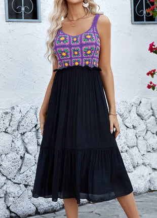 Openwork Wide Strap Midi Dress - MimiStylez