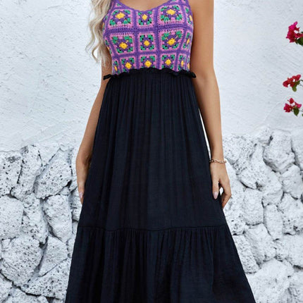 Openwork Wide Strap Midi Dress - MimiStylez