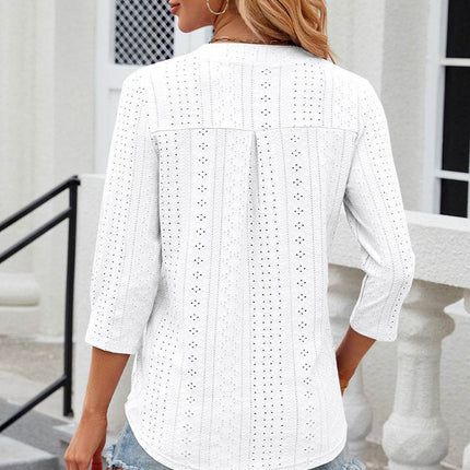 Eyelet Notched Knit Jacquard Top - MimiStylez