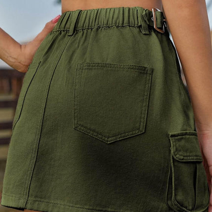 Adjustable Waist Denim Skirt with Pockets - MimiStylez