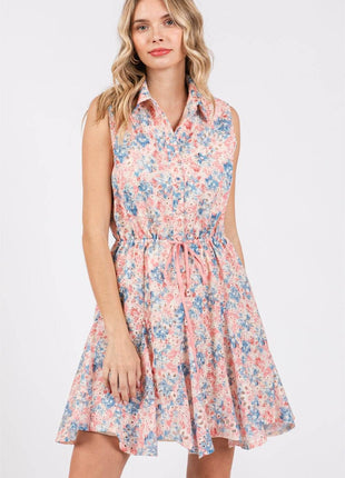GeeGee Full Size Floral Eyelet Sleeveless Mini Dress - MimiStylez