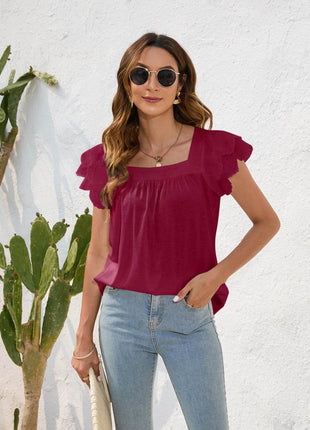 Ruffled Square Neck Cap Sleeve Blouse - MimiStylez