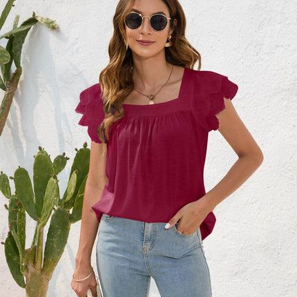 Ruffled Square Neck Cap Sleeve Blouse - MimiStylez