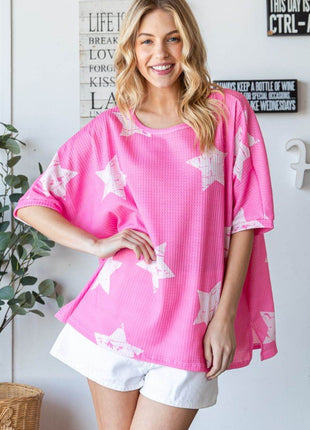 HOPELY Star Pattern Oversized Waffle T-Shirt - MimiStylez