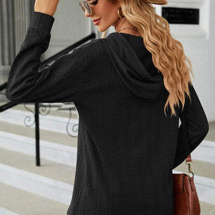 Drawstring Half Button Long Sleeve Hoodie - MimiStylez