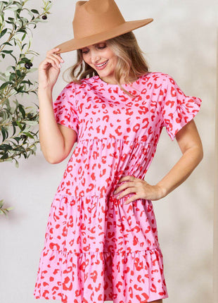 Double Take Short Flounce Sleeve Tiered Dress - MimiStylez