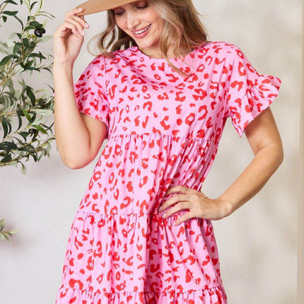 Double Take Short Flounce Sleeve Tiered Dress - MimiStylez