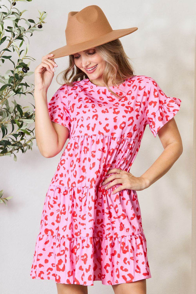 Double Take Short Flounce Sleeve Tiered Dress - MimiStylez