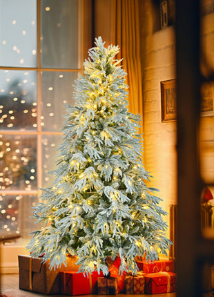 6FT Pre Lit Spruce Snow Cover Christmas Tree With 300 Multi-color LED Lights