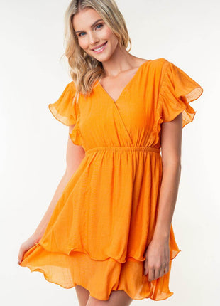 White Birch Full Size Short Sleeve Woven Layered Dress - MimiStylez