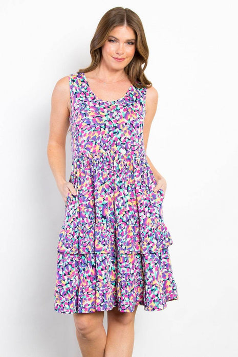 Be Stage Full Size Print Wrinkle Free Ruffled Dress - MimiStylez