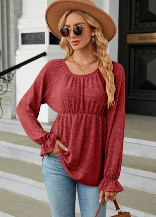 Round Neck Flounce Sleeve Blouse - MimiStylez
