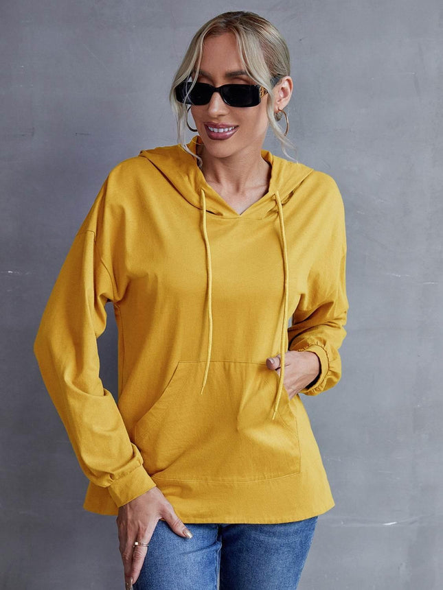 Drawstring Pocketed Dropped Shoulder Hoodie - MimiStylez