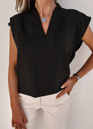 V-Neck Cap Sleeve Blouse - MimiStylez