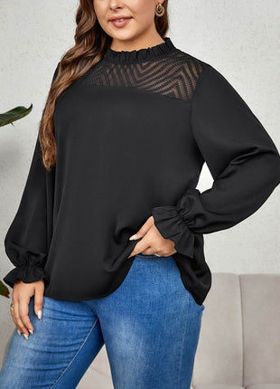 Plus Size Round Neck Flounce Sleeve Blouse - MimiStylez