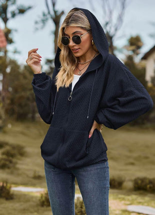 Cable-Knit Long Sleeve Hooded Jacket - MimiStylez