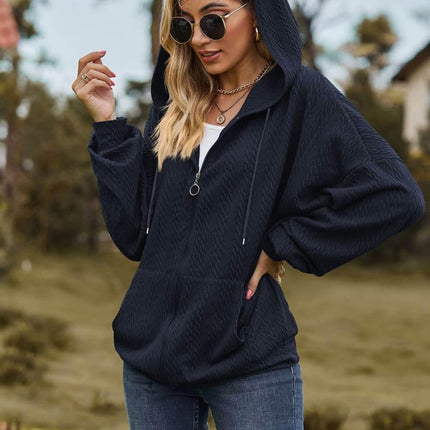 Cable-Knit Long Sleeve Hooded Jacket - MimiStylez