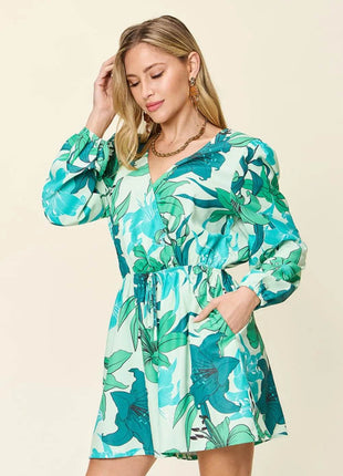 Double Take Full Size Floral Long Sleeve Romper with Pockets - MimiStylez