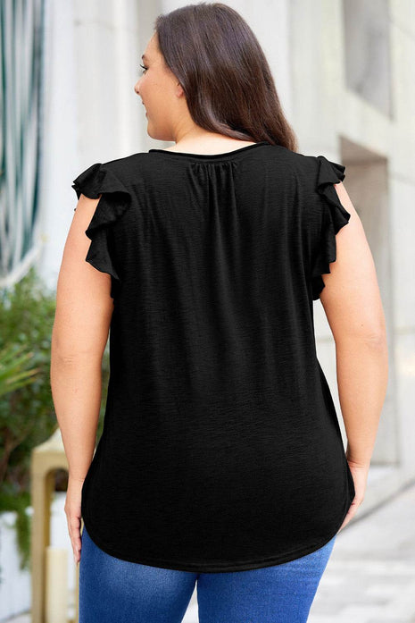 Plus Size Flutter Sleeve Notched Blouse - MimiStylez