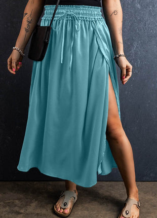 Slit Drawstring Elastic Waist Skirt - MimiStylez