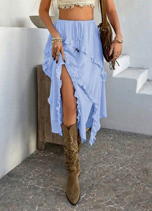 Devine Slit Drawstring Ruffled Skirt - MimiStylez