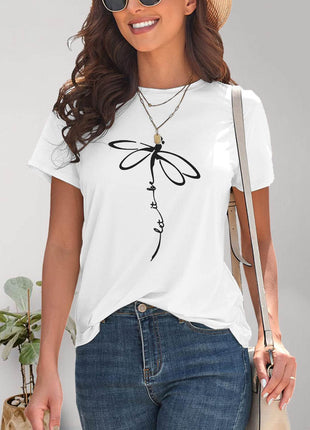 Dragonfly Graphic Round Neck Short Sleeve T-Shirt - MimiStylez